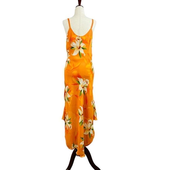 Vintage Y2K Nicolete Orange Tropical Aloha Hawaiian Hi-lo Maxi Dress - Picture 4 of 11